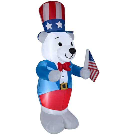 4ft. Airblown&#xAE; Inflatable White Fourth of July Bear